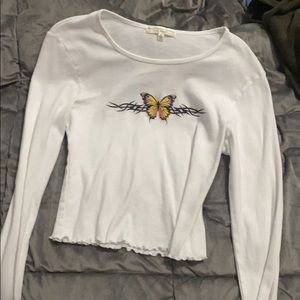 Urban outfitters white long sleeve butterfly top